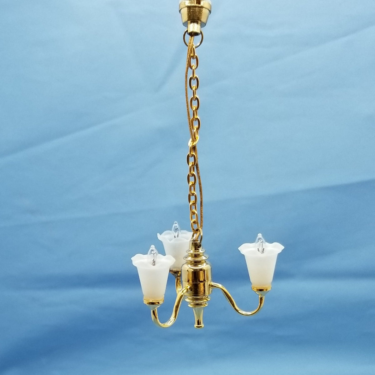 3-Arm Frosted Tulip Chandelier - 12-Volt - 1/12 Scale Dollhouse Miniature