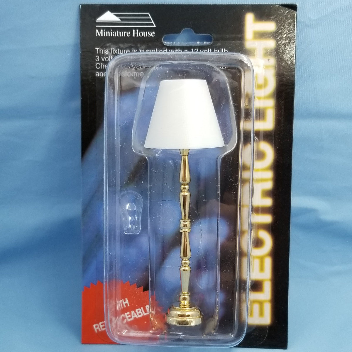 Brass LED Battery Floor Lamp with White Shade - Replaceable Bulb