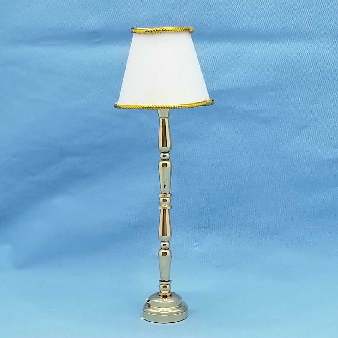 Brass Floor Lamp with White Shade - Battery Operated - 1/12 Scale Miniature