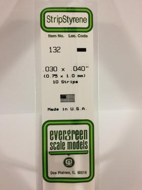 Evergreen .030" x .040" White Strip - Polystyrene - #132