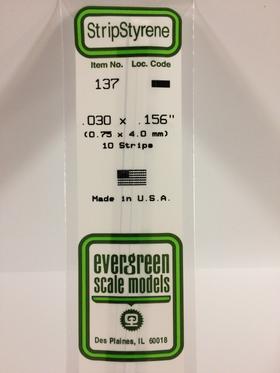 Evergreen .030" x .156" White Strip - Polystyrene - #137