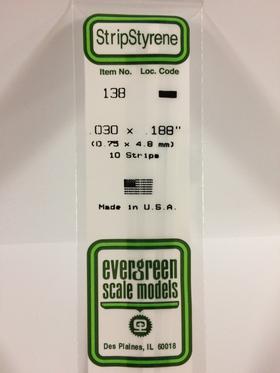 Evergreen .030" x .188" White Strip - Polystyrene - #138