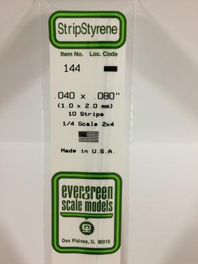 Evergreen .040" x .080" White Strip - Polystyrene - #144