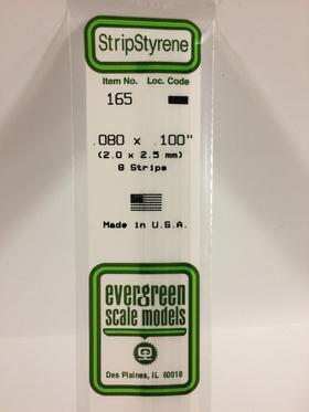 Evergreen .080" x .100" White Strip - Polystyrene - #165
