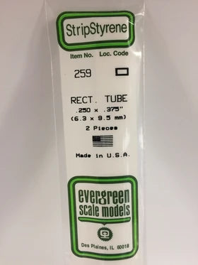 Evergreen Rectangular Tube .250" x .375" - Opaque White Polystyrene - #259