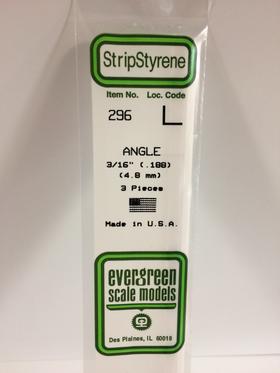 Evergreen Angle .188" - Opaque White Polystyrene - #296