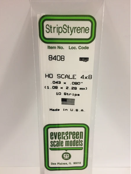Evergreen HO Strips - 4" x 8" - Opaque White Polystyrene - #8408