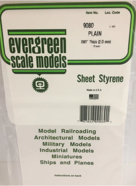 Evergreen Plain Sheet - .080" - 6x12 - Opaque White Polystyrene - #9080