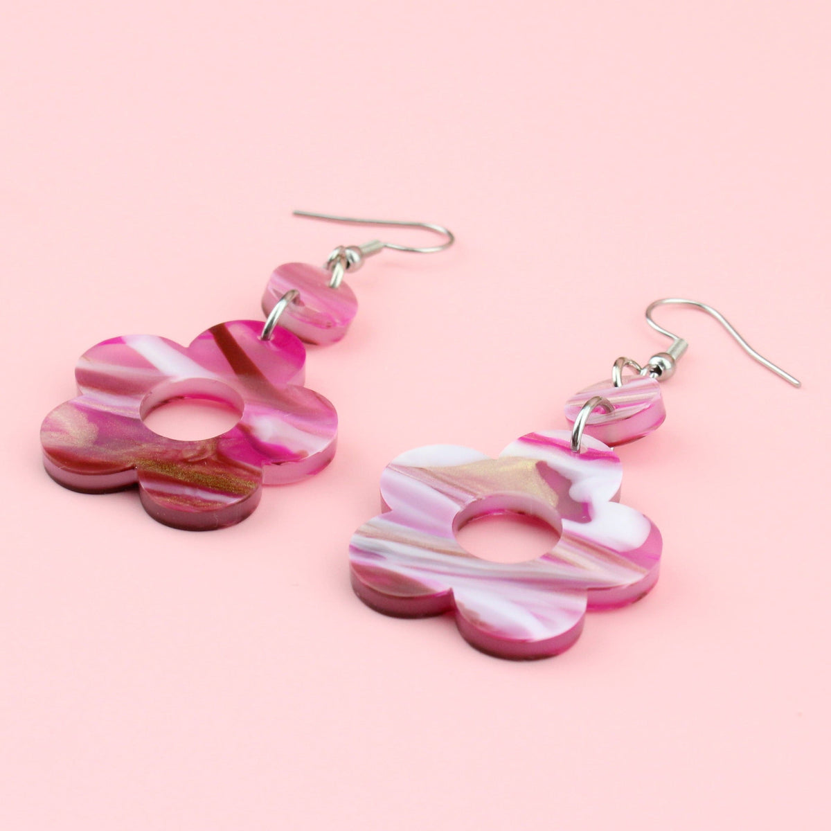 Magenta Marble Flower Power Earrings