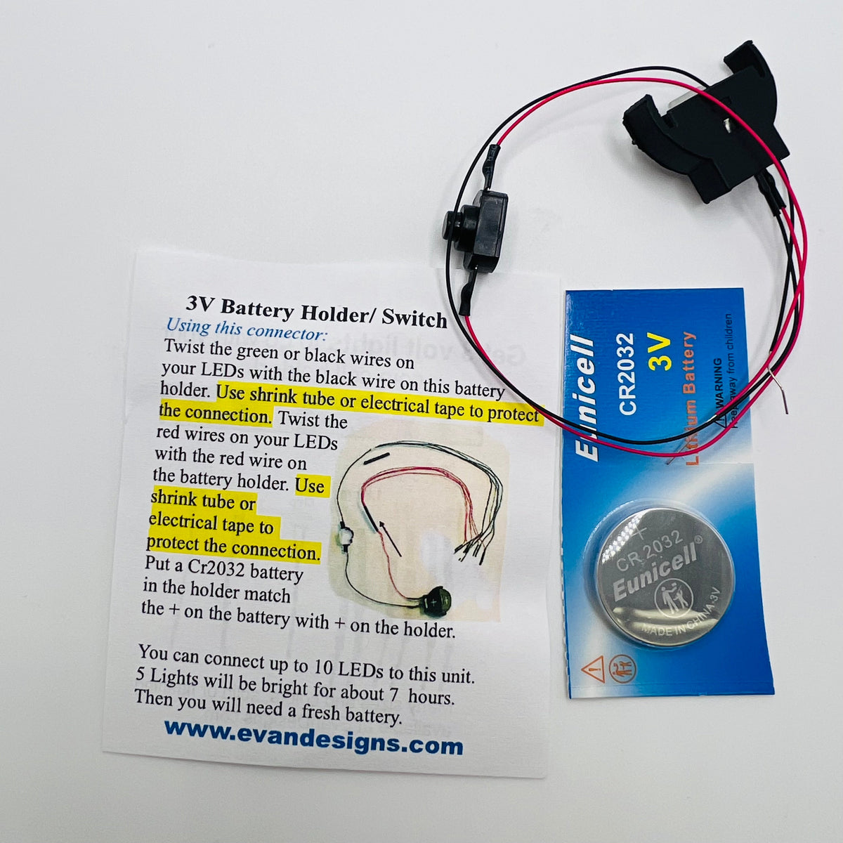 3 Volt Battery Holder with Switch and Battery