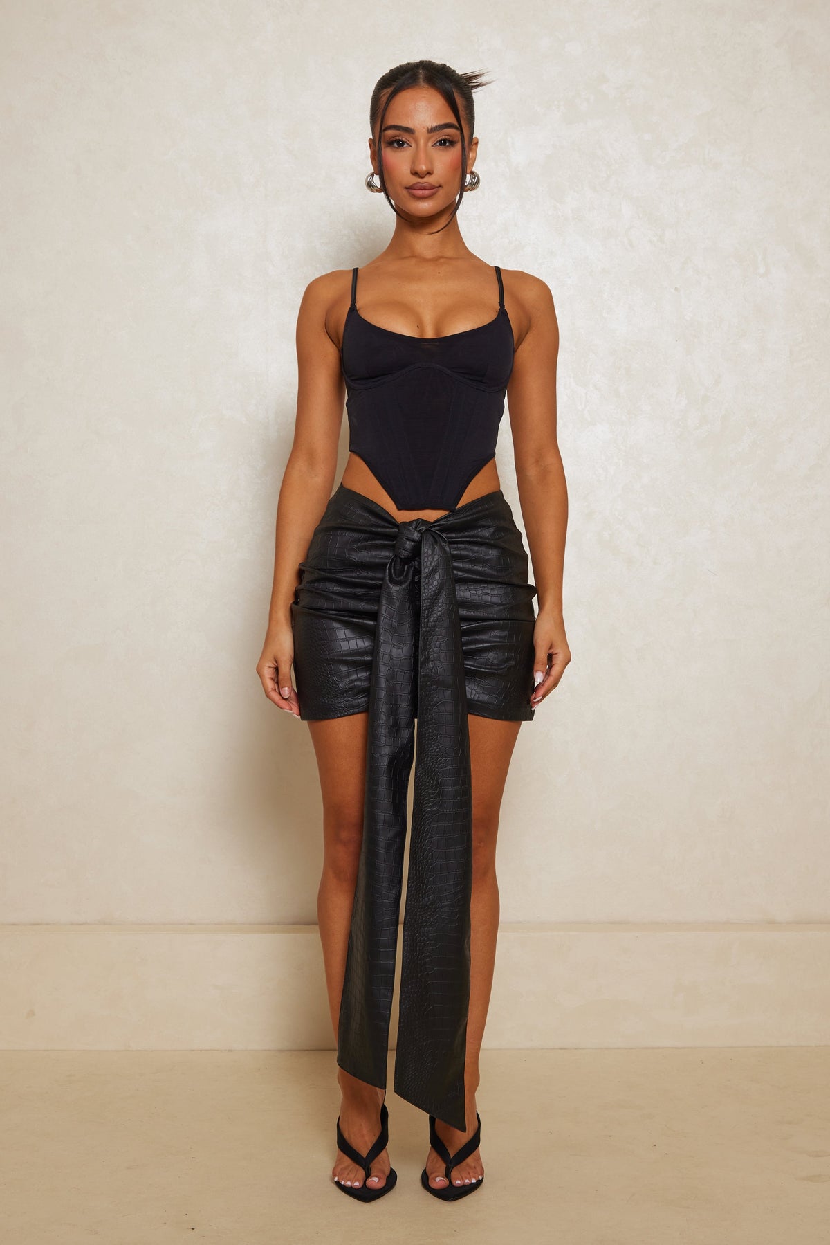 The Croc Leather Skirt in Black