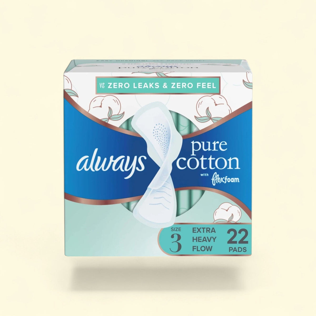 Always Pure Cotton Feminine Pads, Size 3, 22 Count