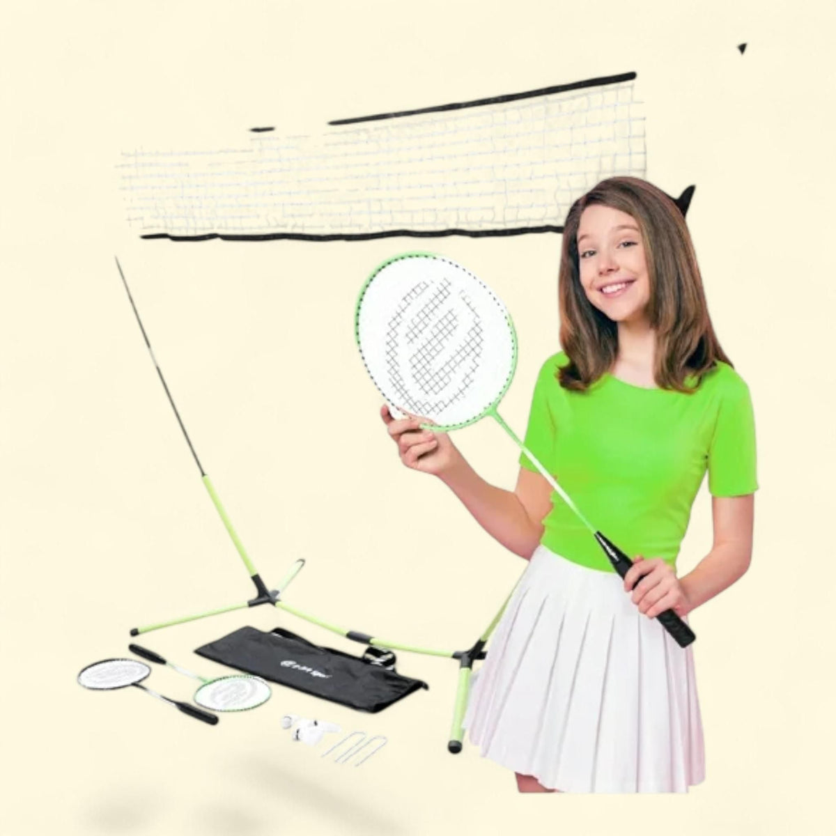 Badminton Net Outdoor Game Set, Rackets Shuttlecocks Combo, Portable, No Tools Required
