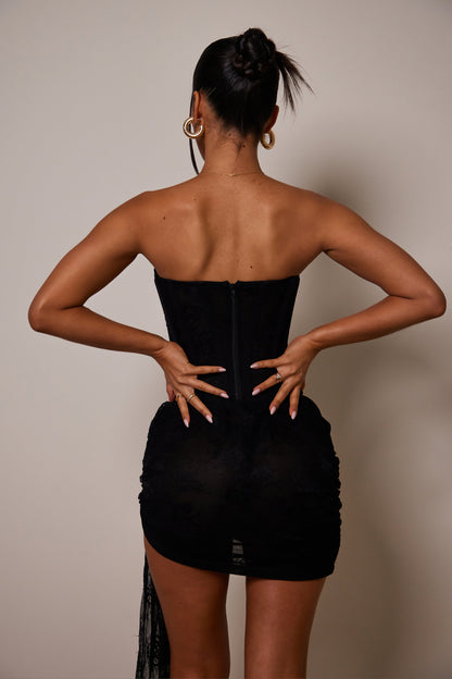 The Lace trim ruche skirt set- Black