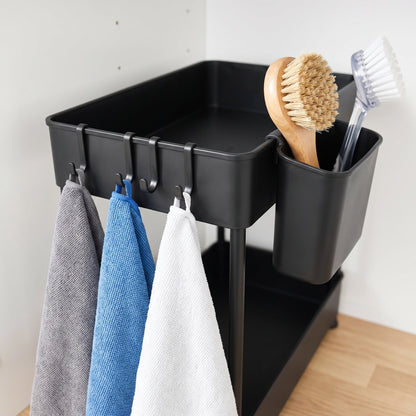 2 Pack 2-Tier Sliding Cabinet Organizer with Hanging Cups, for Kitchen & Bathroom