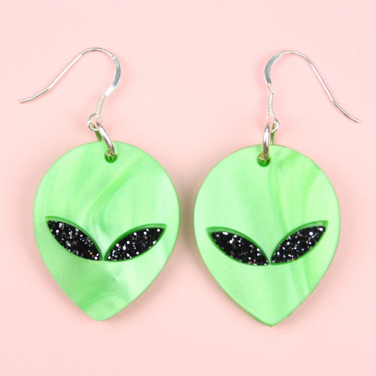 Marble Green Alien Earrings