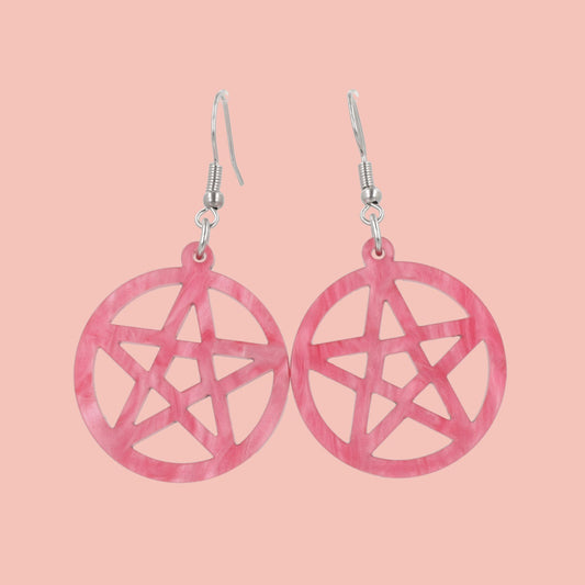 Marble Pink Pentacle Earrings