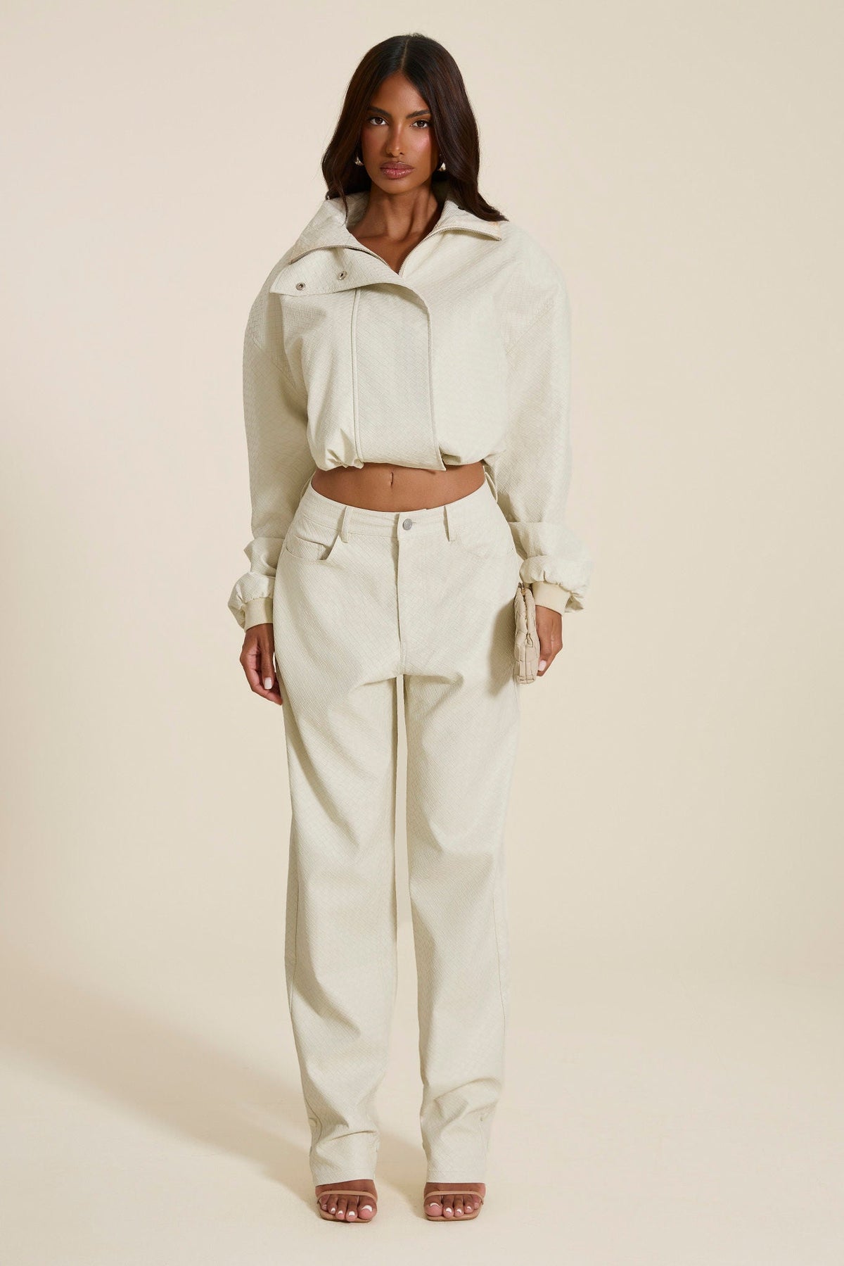 The Nyra Faux Leather Jacket in Off White