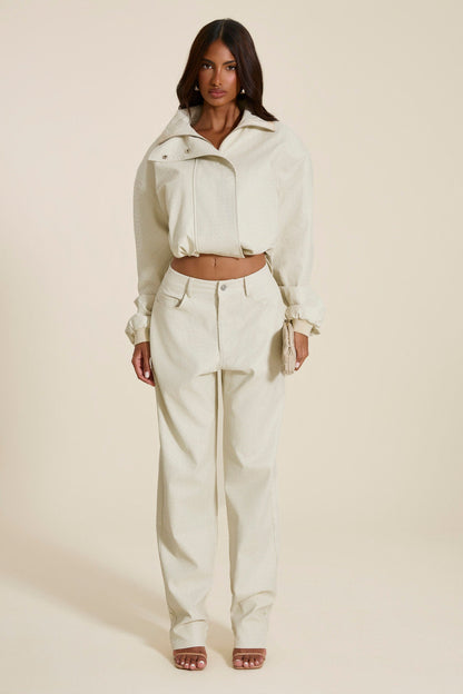 The Nyra Faux Leather Jacket in Off White