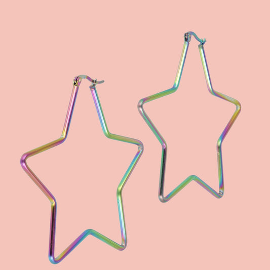 Mega Super Star Hoop Earrings (Rainbow)